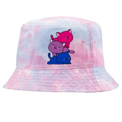 Kawaii Cat Pile Bisexual Pride Flag Cute Gift Tie-Dyed Bucket Hat