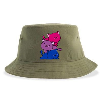 Kawaii Cat Pile Bisexual Pride Flag Cute Gift Sustainable Bucket Hat