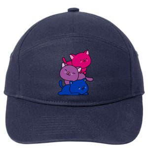 Kawaii Cat Pile Bisexual Pride Flag Cute Gift 7-Panel Snapback Hat