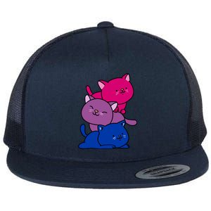 Kawaii Cat Pile Bisexual Pride Flag Cute Gift Flat Bill Trucker Hat