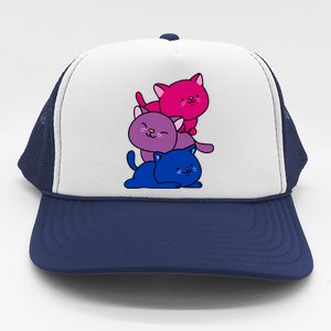 Kawaii Cat Pile Bisexual Pride Flag Cute Gift Trucker Hat