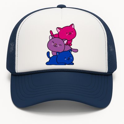 Kawaii Cat Pile Bisexual Pride Flag Cute Gift Trucker Hat