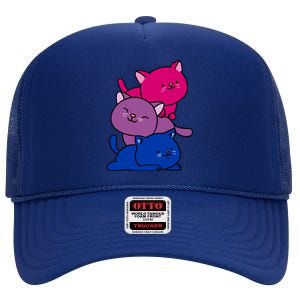 Kawaii Cat Pile Bisexual Pride Flag Cute Gift High Crown Mesh Back Trucker Hat