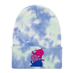 Kawaii Cat Pile Bisexual Pride Flag Cute Gift Tie Dye 12in Knit Beanie