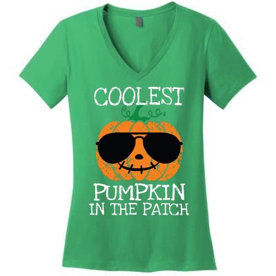 Kids Coolest Pumpkin In The Patch Halloween Boy Girls Teens 7042 Women's V-Neck T-Shirt