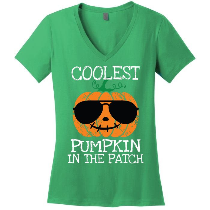 Kids Coolest Pumpkin In The Patch Halloween Boy Girls Teens 7042 Women's V-Neck T-Shirt