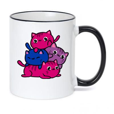 Kawaii Cat Pile Bisexual Pride Gift 11oz Black Color Changing Mug