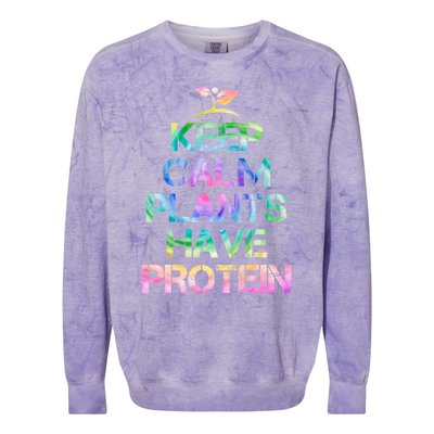 Keep Calm Plants Have Protein Tie Dey Vegan Gift Great Gift Colorblast Crewneck Sweatshirt