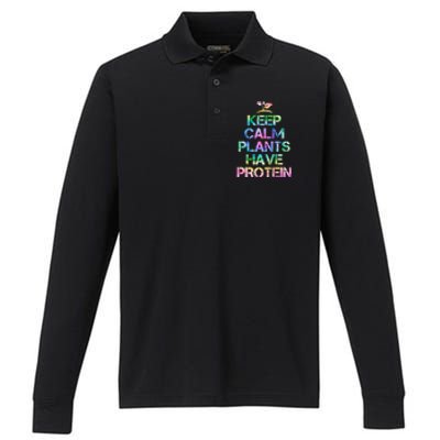 Keep Calm Plants Have Protein Tie Dey Vegan Gift Great Gift Performance Long Sleeve Polo