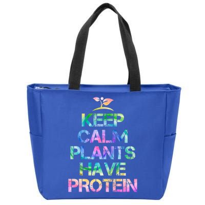 Keep Calm Plants Have Protein Tie Dey Vegan Gift Great Gift Zip Tote Bag