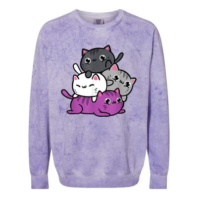 Kawaii Cat Pile Asexual Pride Colorblast Crewneck Sweatshirt