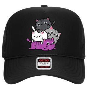 Kawaii Cat Pile Asexual Pride High Crown Mesh Back Trucker Hat