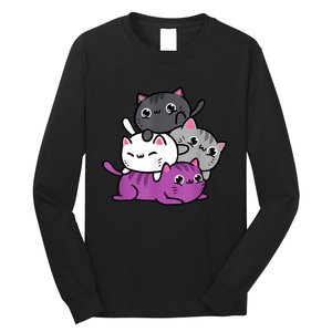 Kawaii Cat Pile Asexual Pride Long Sleeve Shirt