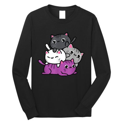 Kawaii Cat Pile Asexual Pride Long Sleeve Shirt