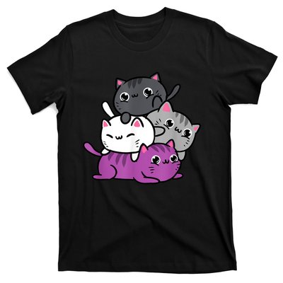 Kawaii Cat Pile Asexual Pride T-Shirt