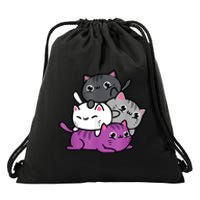 Kawaii Cat Pile Asexual Pride Drawstring Bag