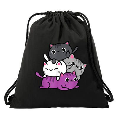 Kawaii Cat Pile Asexual Pride Drawstring Bag