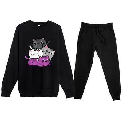 Kawaii Cat Pile Asexual Pride Premium Crewneck Sweatsuit Set