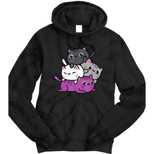 Kawaii Cat Pile Asexual Pride Tie Dye Hoodie