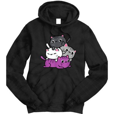 Kawaii Cat Pile Asexual Pride Tie Dye Hoodie