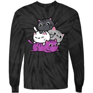 Kawaii Cat Pile Asexual Pride Tie-Dye Long Sleeve Shirt