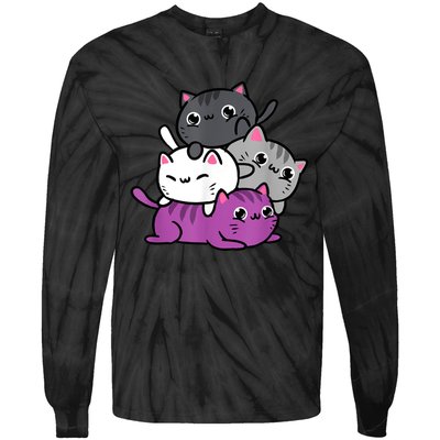 Kawaii Cat Pile Asexual Pride Tie-Dye Long Sleeve Shirt