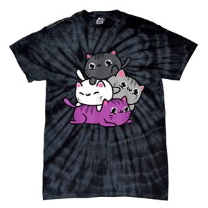 Kawaii Cat Pile Asexual Pride Tie-Dye T-Shirt