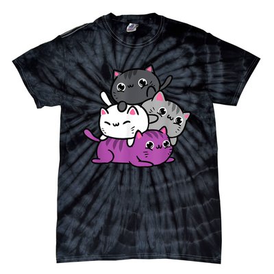 Kawaii Cat Pile Asexual Pride Tie-Dye T-Shirt