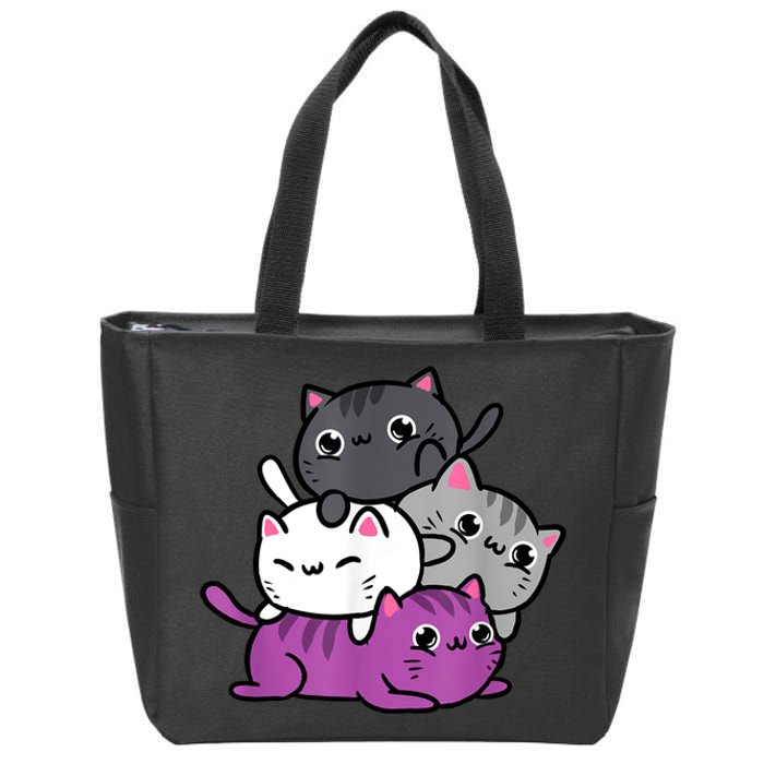 Kawaii Cat Pile Asexual Pride Zip Tote Bag