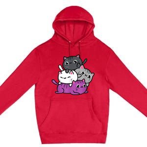 Kawaii Cat Pile Asexual Pride Premium Pullover Hoodie