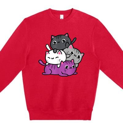 Kawaii Cat Pile Asexual Pride Premium Crewneck Sweatshirt