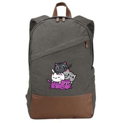 Kawaii Cat Pile Asexual Pride Cotton Canvas Backpack