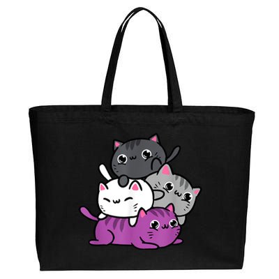 Kawaii Cat Pile Asexual Pride Cotton Canvas Jumbo Tote