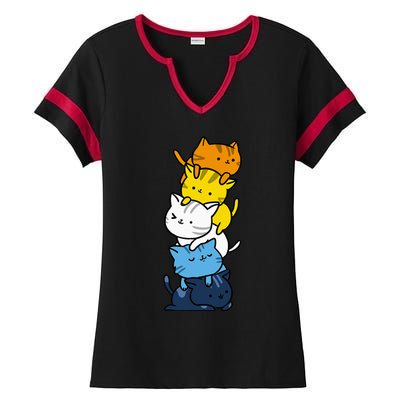 Kawaii Cat Pile Aroace Pride Flag Ladies Halftime Notch Neck Tee