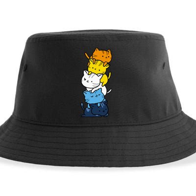 Kawaii Cat Pile Aroace Pride Flag Sustainable Bucket Hat