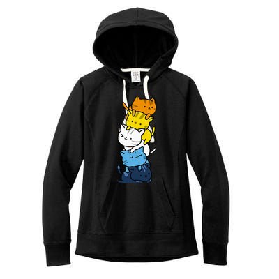 Kawaii Cat Pile Aroace Pride Flag Women's Fleece Hoodie