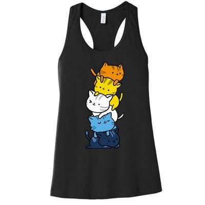 Kawaii Cat Pile Aroace Pride Flag Women's Racerback Tank