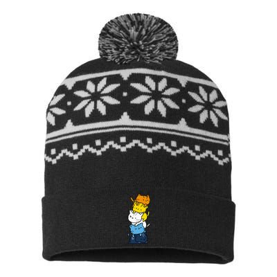 Kawaii Cat Pile Aroace Pride Flag USA-Made Snowflake Beanie