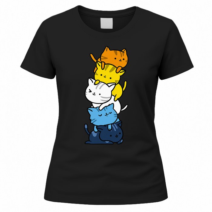 Kawaii Cat Pile Aroace Pride Flag Women's T-Shirt