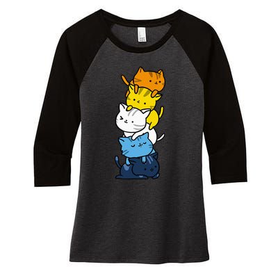 Kawaii Cat Pile Aroace Pride Flag Women's Tri-Blend 3/4-Sleeve Raglan Shirt