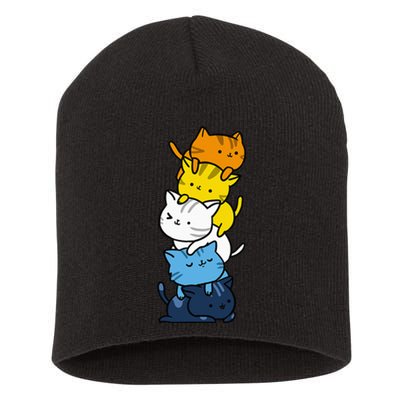 Kawaii Cat Pile Aroace Pride Flag Short Acrylic Beanie