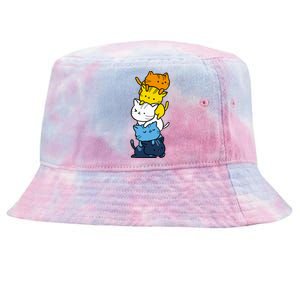 Kawaii Cat Pile Aroace Pride Flag Tie-Dyed Bucket Hat