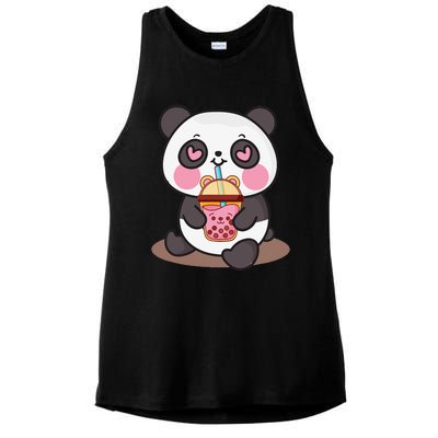 Kawaii Cute Panda Boba Tea Bubble Tea Anime Ladies PosiCharge Tri-Blend Wicking Tank