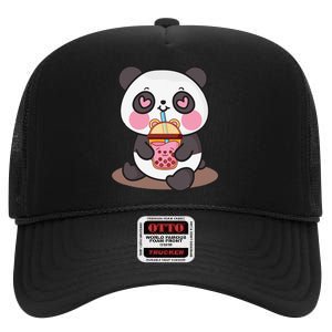 Kawaii Cute Panda Boba Tea Bubble Tea Anime High Crown Mesh Back Trucker Hat