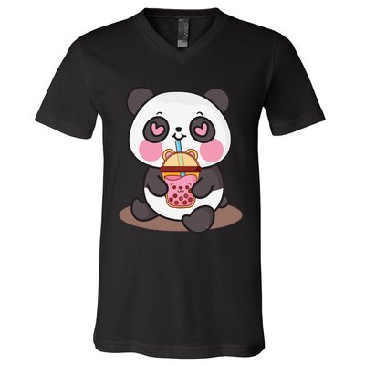 Kawaii Cute Panda Boba Tea Bubble Tea Anime V-Neck T-Shirt