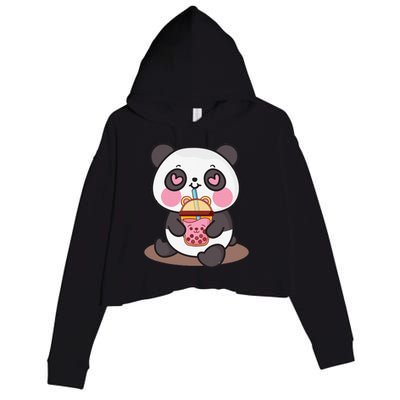 Kawaii Cute Panda Boba Tea Bubble Tea Anime Crop Fleece Hoodie