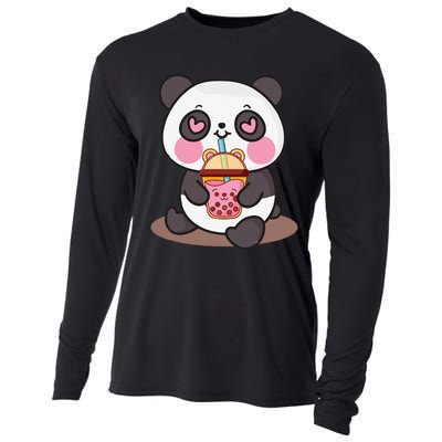 Kawaii Cute Panda Boba Tea Bubble Tea Anime Cooling Performance Long Sleeve Crew