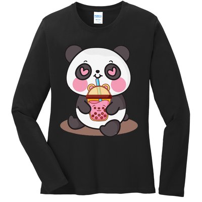 Kawaii Cute Panda Boba Tea Bubble Tea Anime Ladies Long Sleeve Shirt