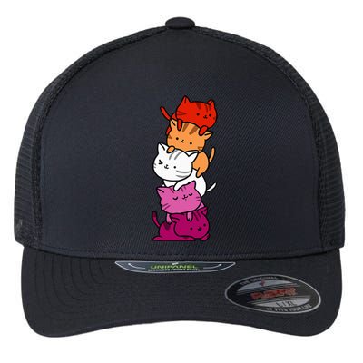 Kawaii Cat Pile Orange Pink Lesbian Pride Flexfit Unipanel Trucker Cap