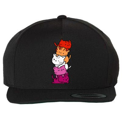 Kawaii Cat Pile Orange Pink Lesbian Pride Wool Snapback Cap